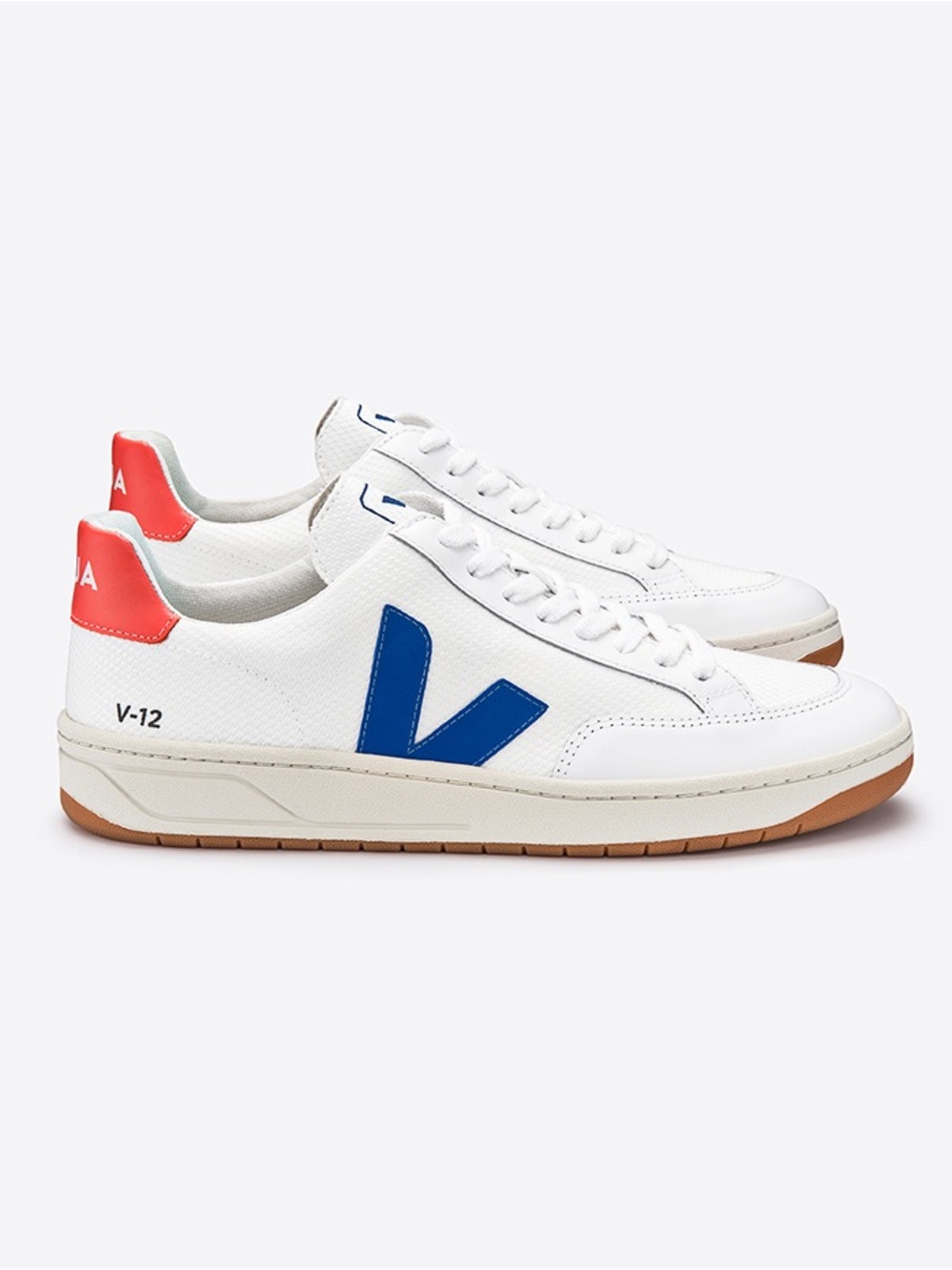 Veja Women’s Sz 9 V-1 Sneakers White Leather Indigo Orange Heel Tab